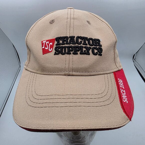 TSC Tractor Supply Co Adjustable Hat Tan Red Embroidered Logo Baseball Cap - Picture 1 of 8